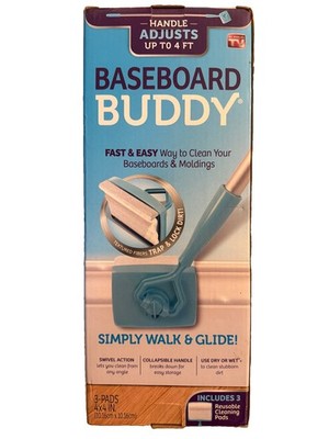 As Seen On TV Baseboard Buddy Adjustable Handle, 3-Reusable Cleaning Pads NEW