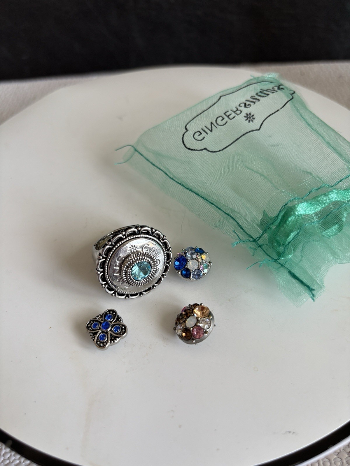 Ginger Snap Silver Stretch Ring With Four Jewel S… - image 1