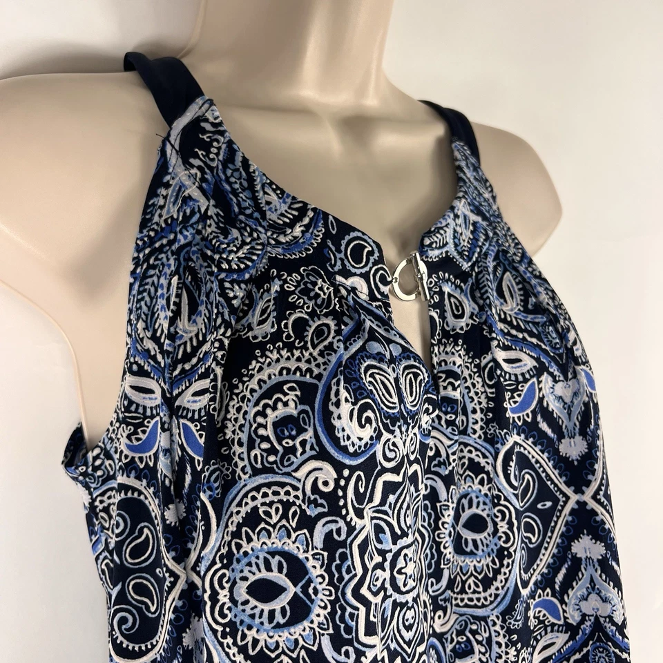 Vestido En Focus Studio Para Mujer Talla 8 Sobre la Rodilla Sin Mangas Cambio Azul Paisley Foto 4 de 4