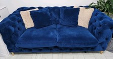 Oak Furniture 2/3 seater Dark Blue Cheaterfield velvet sofa