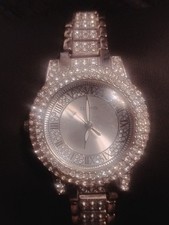women's silver tone rhinestone watch roman numeral dial bracelet - new no box
