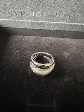 David Yurman Sterling Silver Crossover Cable Wide Band Ring with Diamonds Size 7