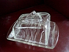 Antique Large Thick Glass Butter/Cheese Dish Clear Rare Shape Wedge lid Unmarked