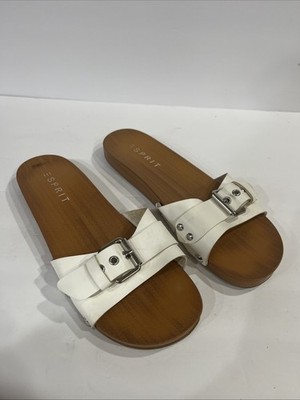 Esprit Style Winny Retro Style Wooden Clog Slides White Buckle Women's Size 8.5