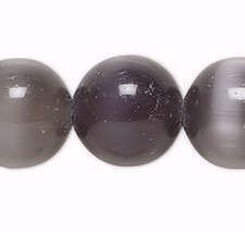 Bead, 1 Std 67 Black Cat's Eye Fiber Optic Glass 6mm Round Grade A Beads