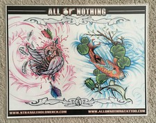 Tattoo Studio Shop Flash Single Dead Bird, Fish Lilly Pads Tree 11" X 14" Print