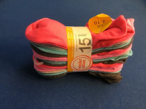 Girls' no show socks (Wonder Nation) girls' size S, M or L, multi-colors, 15 pk - Picture 4 of 53