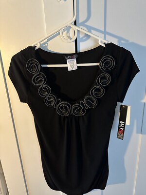 NWT MayBe Women s Black Shirt With Zipper Embellishment Neckline Size Small