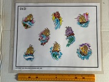 Vintage 1991 Spaulding Rogers Tattoo Flash Sheet D Series 24D Ships
