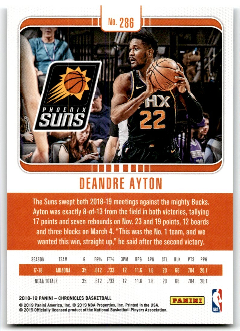 2018-19 PANINI CHRONICLES DEANDRE AYTON RC ARIZONA WILDCATS