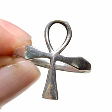 LUX Vintage Sterling Silver Ankh Ring, Egyptian Revival, Size 10
