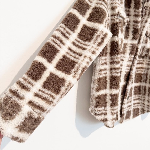 H&M Oversized Checkered Button Up Shacket Shirt Jacket Fleece Outdoor Sherpa XS - Picture 5 of 10