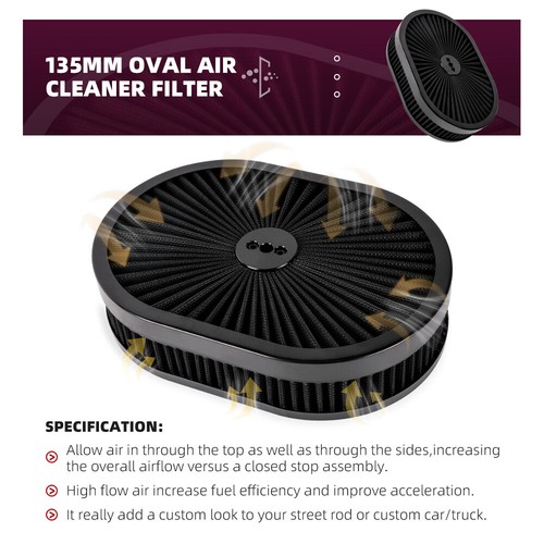 12''x2'' Washable Oval Filter Flow Air Cleaner Kit For 5-1/8" Opening Carb Inlet - Picture 7 of 12
