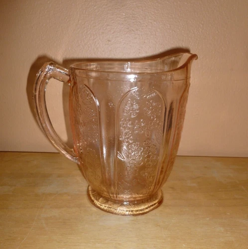 VINTAGE Jeanette Pink Depression Glass Cherry Blossoms Pitcher 6 3/4 Inch