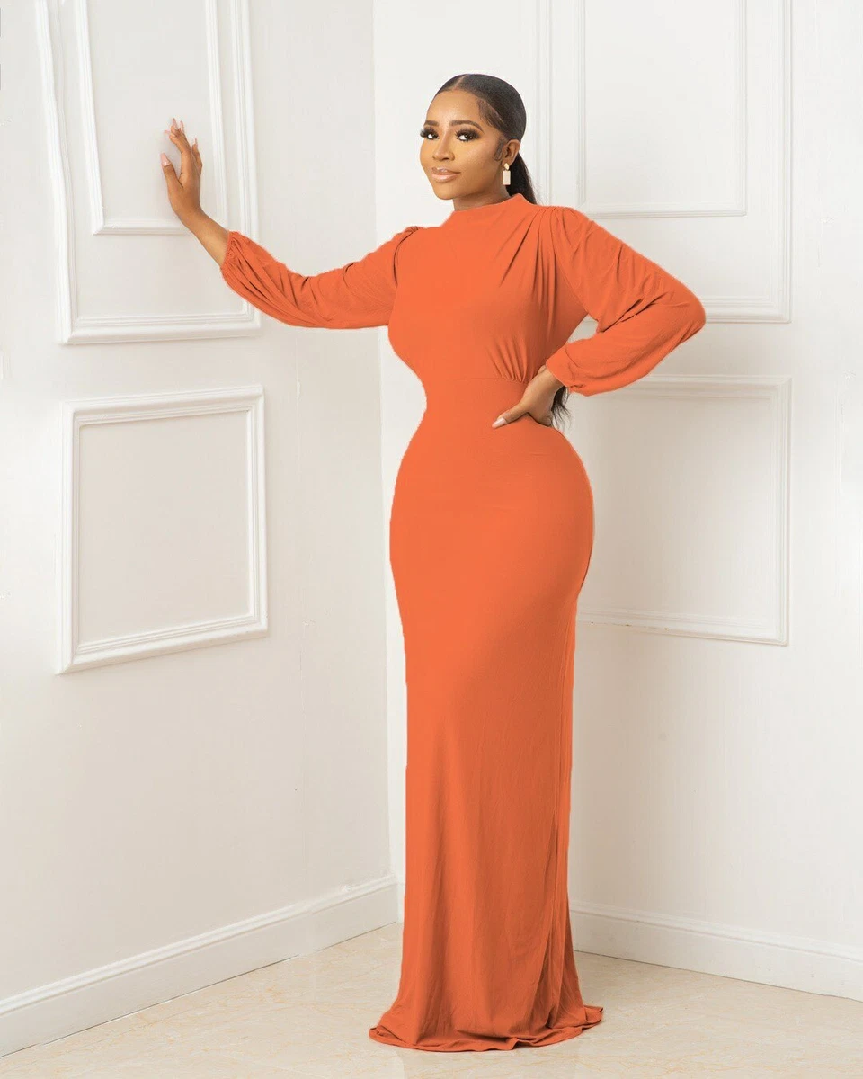 Long Dress Solid Full Sleeve O neck A line Maxi Dresses Office Lady