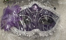 Mardi Gras Venetian Lace Purple Masquerade Mask, Purple Gem, Flower, Rhinestones