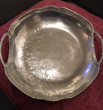 antike silberne Jugendstil Schale  E.P.U. Etain Zinn 95% Schmetterling Bl&uuml;ten