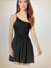 NWT BCBGeneration Cocktail One Shoulder Knit Black Lined Asymmetric Dress Sz 8 