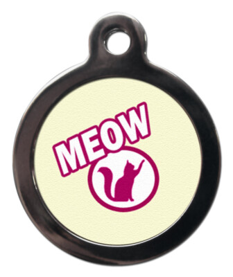Katze Kätzchen Ausweisschild - Miauen 24 mm Bild auf Vorderseite Details auf Rückseite