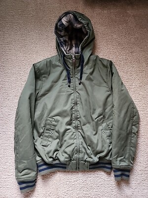 H&M Divided Green Men M Zip Hooded Winter Coat Medium Great Condition