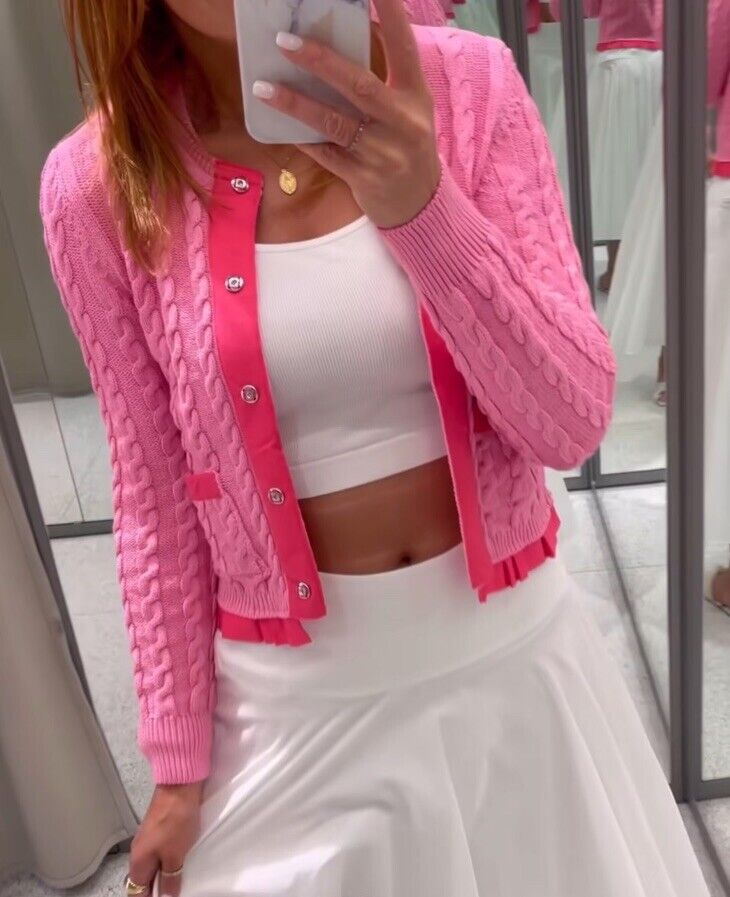 ZARA FUCHSIA PINK CONTRAST CABLE KNIT CARDIGAN SIZE S | eBay ZARA FUCHSIA PINK CONTRAST CABLE KNIT CARDIGAN SIZE S | eBay