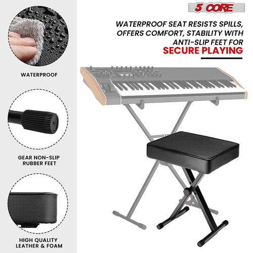 5 Core Keyboard Bench 3" Padded Cushioned Piano Stool Adjustable Guitar Seat - Picture 3 of 10