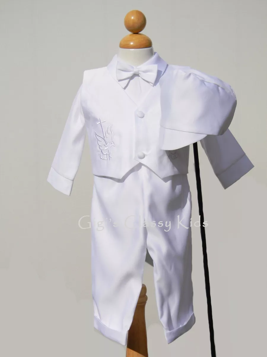 New Baby Boys Infant Christening Baptism White Outfit Set Dedication Hat Dove