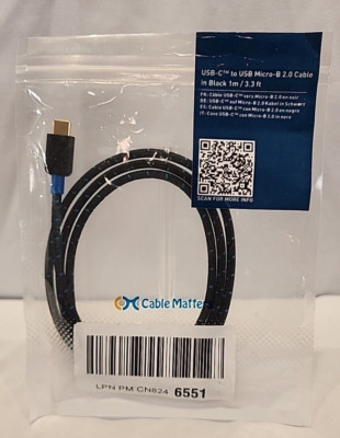 Cable Matters Braided USB C to Micro USB Cable Black 3.3-ft 201003-BLK-1M-US