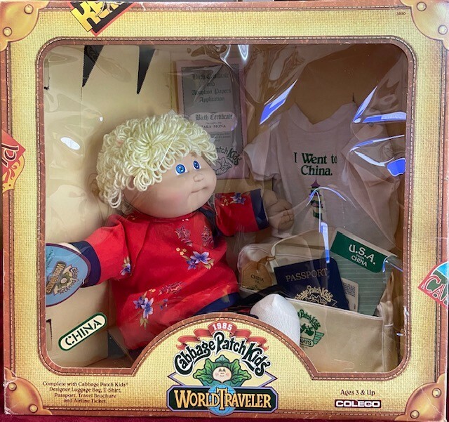 CABBAGE PATCH KIDS WORLD TRAVELER COLECO BAMBOLA IN BOX OLD '80 40cm SPAIN DOLL