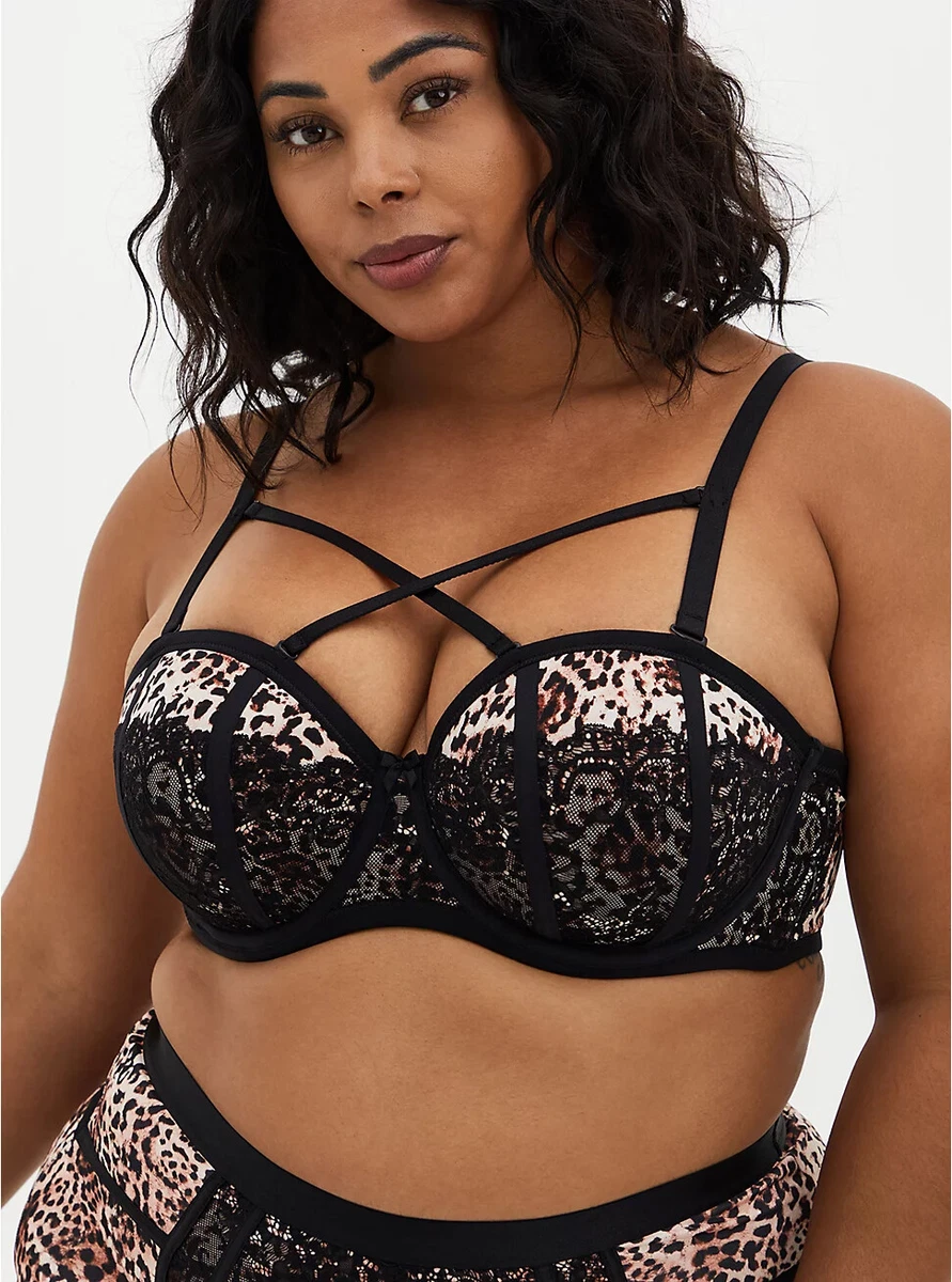 BNWT Torrid Curve 42C Black Push-Up Leopard Lace Strappy Multi-Way Bra  $56.50