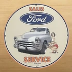 VINTAGE FORD PORCELAIN SIGN AUTO DEALER CAR SALES SERVICE STATION PUMP PLATE AD