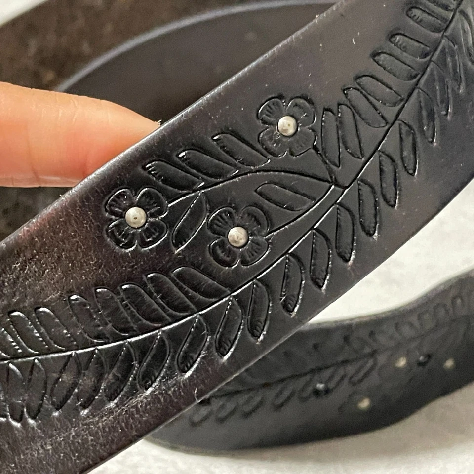 Cinturón Fossil Tooled Cuero Marrón Dos Tonos Ovalado Floral Hebilla Para Mujer Grande Foto 4 de 4