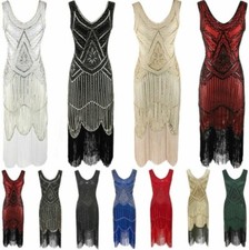 UK Great Gatsby Costume 1920's Cocktail Party Sequin Fringe Flapper Dress