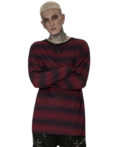 Punk Rave Homme Gothique Grunge Pull Tricoté Noir Rouge Rayé - 第 8/12 張圖片