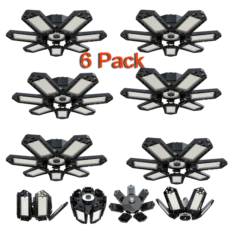 6 Pack LED Garage Lights 120W,6500K Deformable Garage Ceiling Light Shop Light - Image 2 of 4