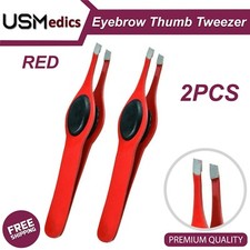 Eyebrow Hair Removal Facial Nose Ingrown Thumb Tweezers Slanted Tips Red 2PCS