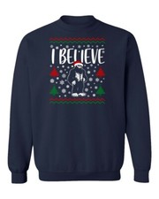 I Believe - Funny Bigfoot Sasquatch Ugly Christmas Unisex Crewneck Sweatshirt