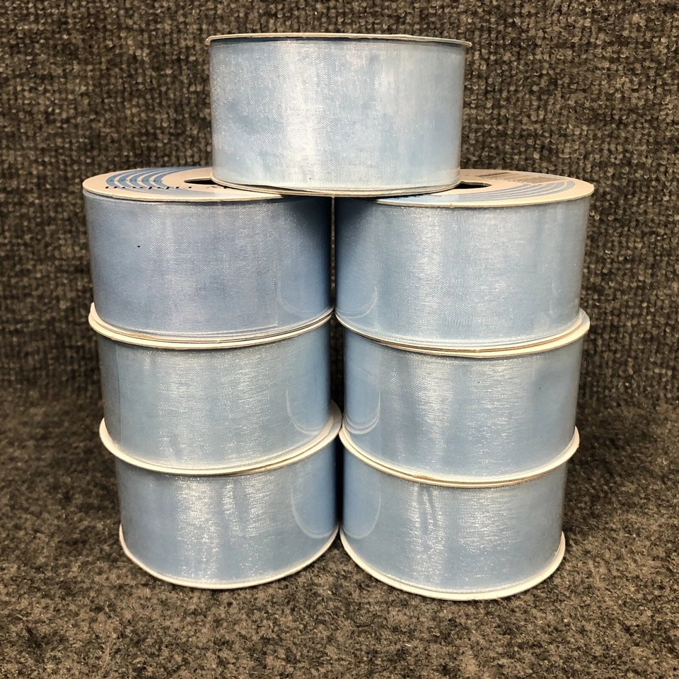 Lot Of 21 Vintage Spools Offray Light Blue Polyester Ribbon 1/4”- 1 1/2” New - Image 4 of 4