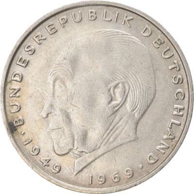 West German 2 Deutsche Mark Coin | Konrad Adenauer | KM124 | 1969