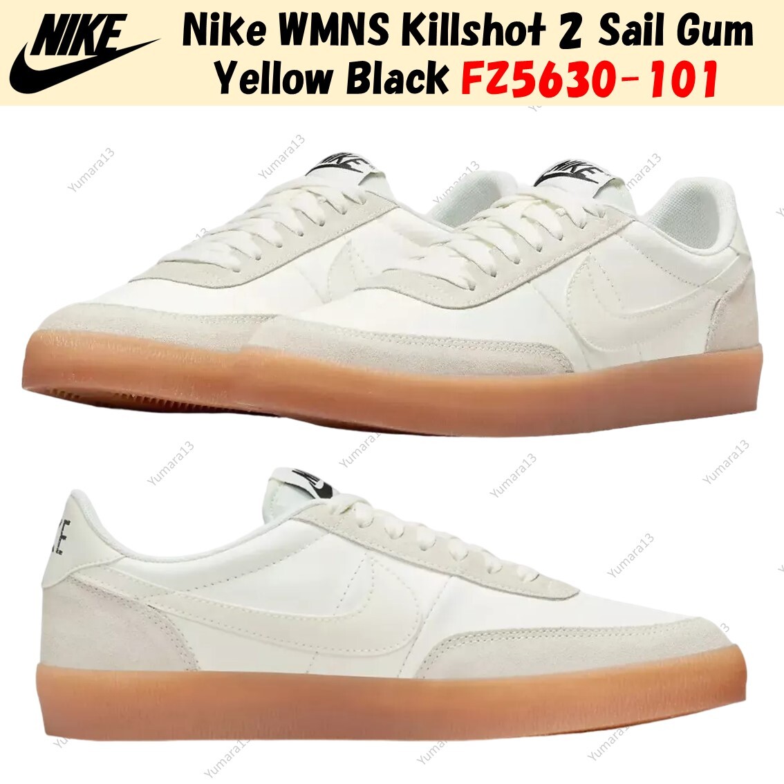 ☆nike☆ Killshot 2 Leather W Sail Sword Yellow Black Sail F Nike WMNS Killshot 2 Sail Gum Yellow Black FZ5630-101