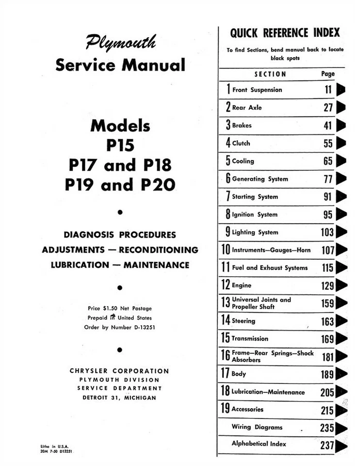 1946 1947 1948 1949 1950 Manual de reparación de servicio de taller de Plymouth Foto 2 de 4