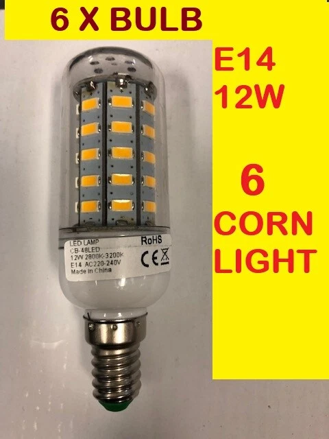 6 x E14 LED CORN LIGHT BULB 12W WARM WHITE 3200K
