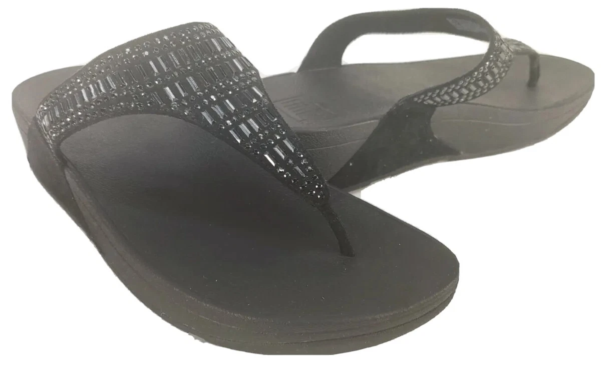 FitFlop Incastone Slide Sandals Black Beaded Studded L85 001