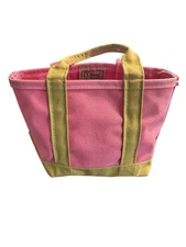 Vintage 90s LL Bean Mini Micro Boat and Tote Bag Pink & Green Canvas