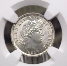 1899 "P" Barber SILVER Dime 10c NGC MS62 #013 Unc Uncirculated ECC&C, Inc.