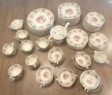 85-Piece Syracuse China Romance Green Old Ivory Gold Floral – Service for 12