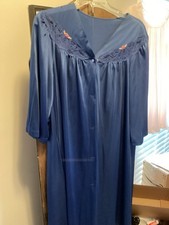 Vintage ShadowLine Embroidered Royal Blue Peignoir Dressing Gown Size Large