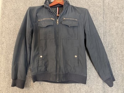 Tommy Hilfiger Mens Medium Black Zip Jacket Pockets Logo Flag