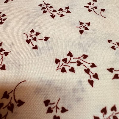 Vintage Cream Burgundy Ivy Leaf Cotton Fabric 3 Yards x 44'' Small Print READ!!