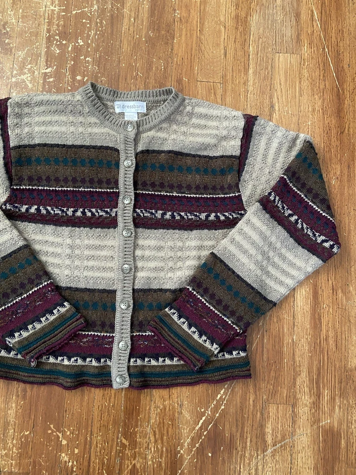 Cárdigan tejido multicolor a rayas tejido 3D DressBarn suéter pequeño grande vintage Foto 3 de 4